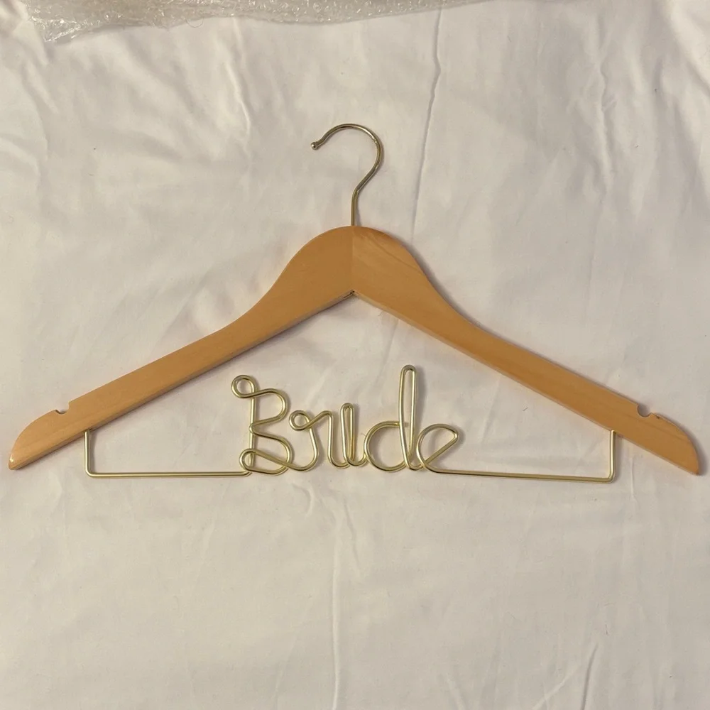 “Bride” Custom Gold Wire & Wood Wedding Dress Hanger